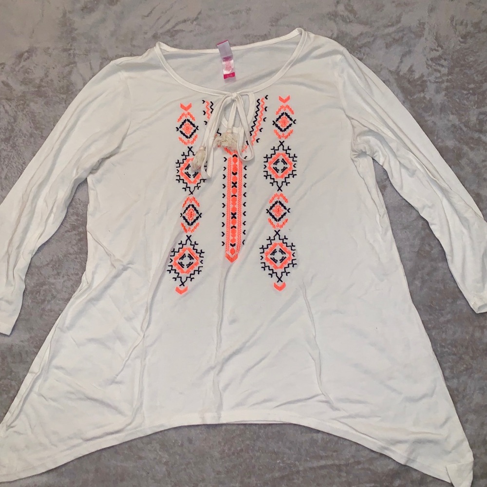 Peach & Navy Embroidered Top - Picture 1 of 3